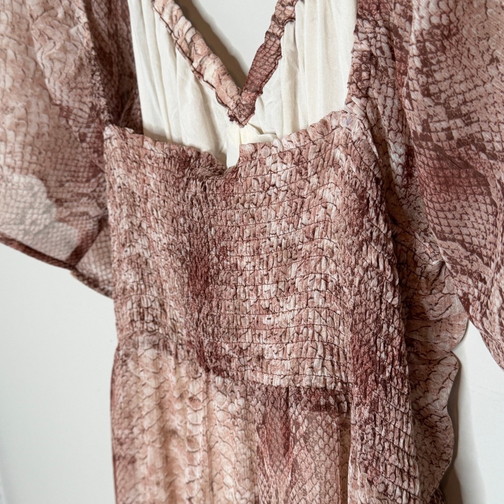 Anthropologie Snake Print Tiered Maxi Dress Flutter Sleeve V Neck Size Large NWT - Picture 16 of 16